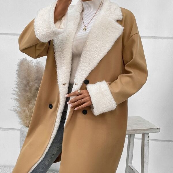 Khaki Woolen Coat Women Elegant Minimal Polyester Fit