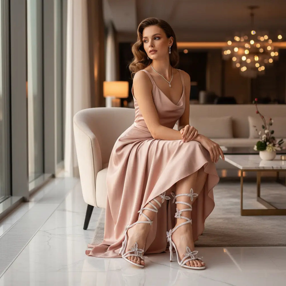 roman style high heel sandals with buckle closure side profile