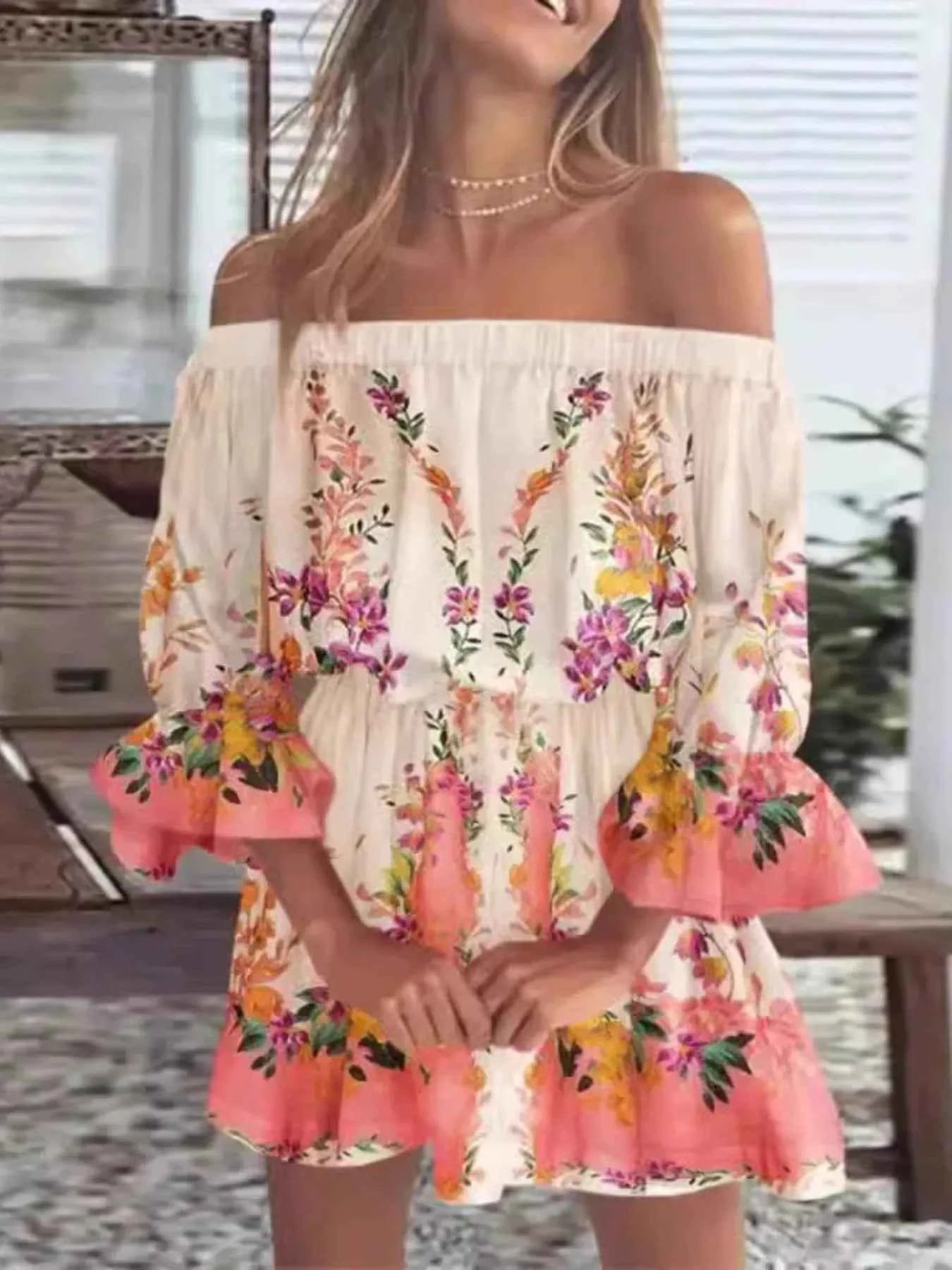 Blooming Beauty: Plus Size Off-Shoulder Mini Dress