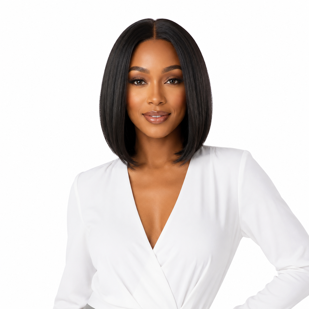 Lightweight synthetic bob wig with sleek straight strands for comfortable all day wear
