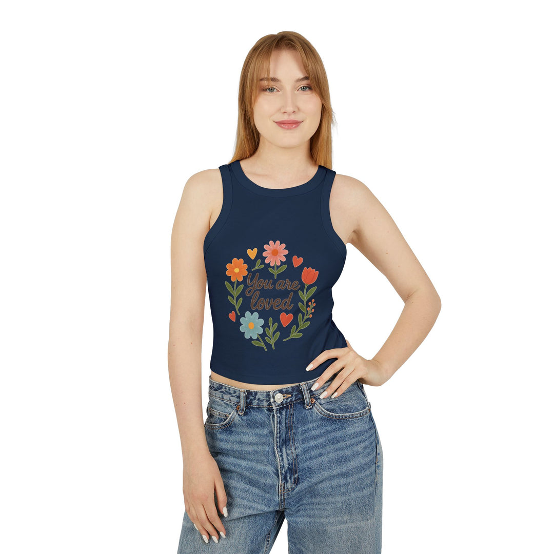 Women's Floral Quote Racer Tank – Ribbed Summer Fit