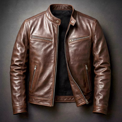 pu leather jacket men regular length side profile