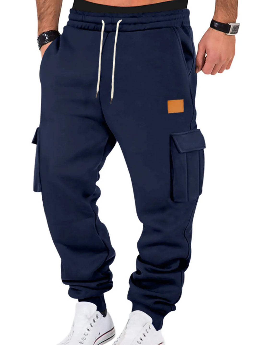 mens cargo jogger pants with pockets showing cargo pocket placement for phone and keys in travel and errands
