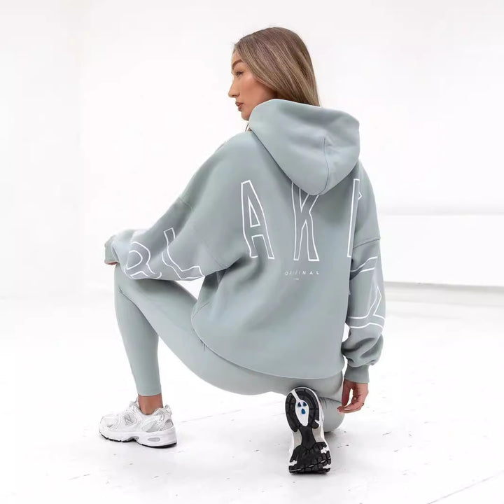 women oversized hoodie back view loose drape fit