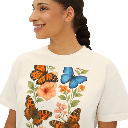 Butterfly Floral Women’s Boxy Tee – Vintage Style