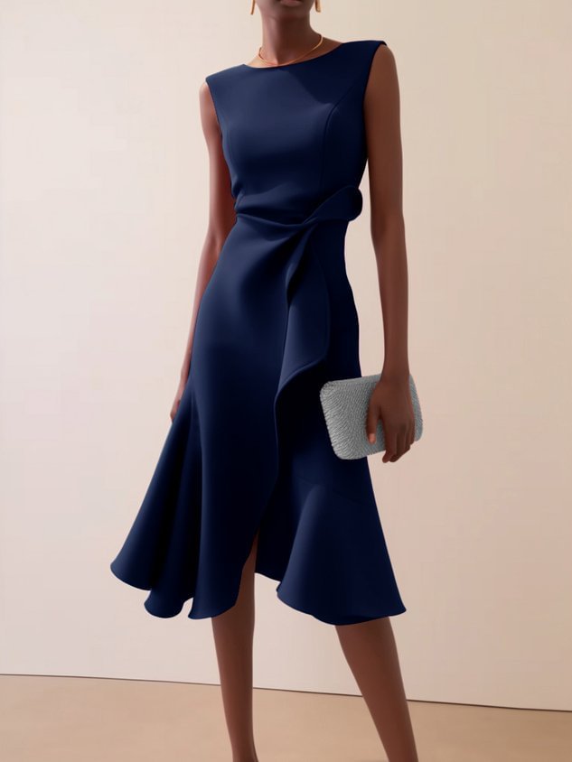 Sleeveless summer dress with solid-color styling, pullover design and long skirt - PrintOne1 image for clear online shopping.