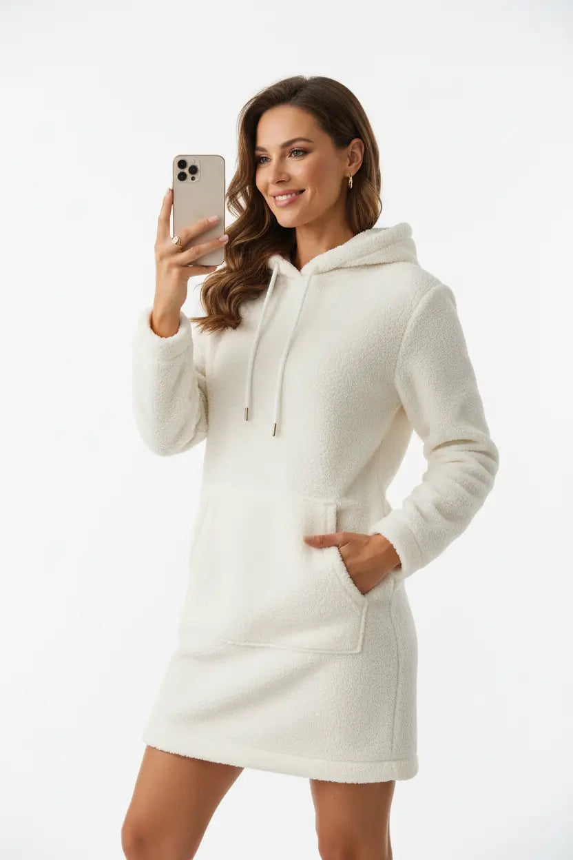 velvet hoodie dress minimalist wardrobe essential neutral styling context
