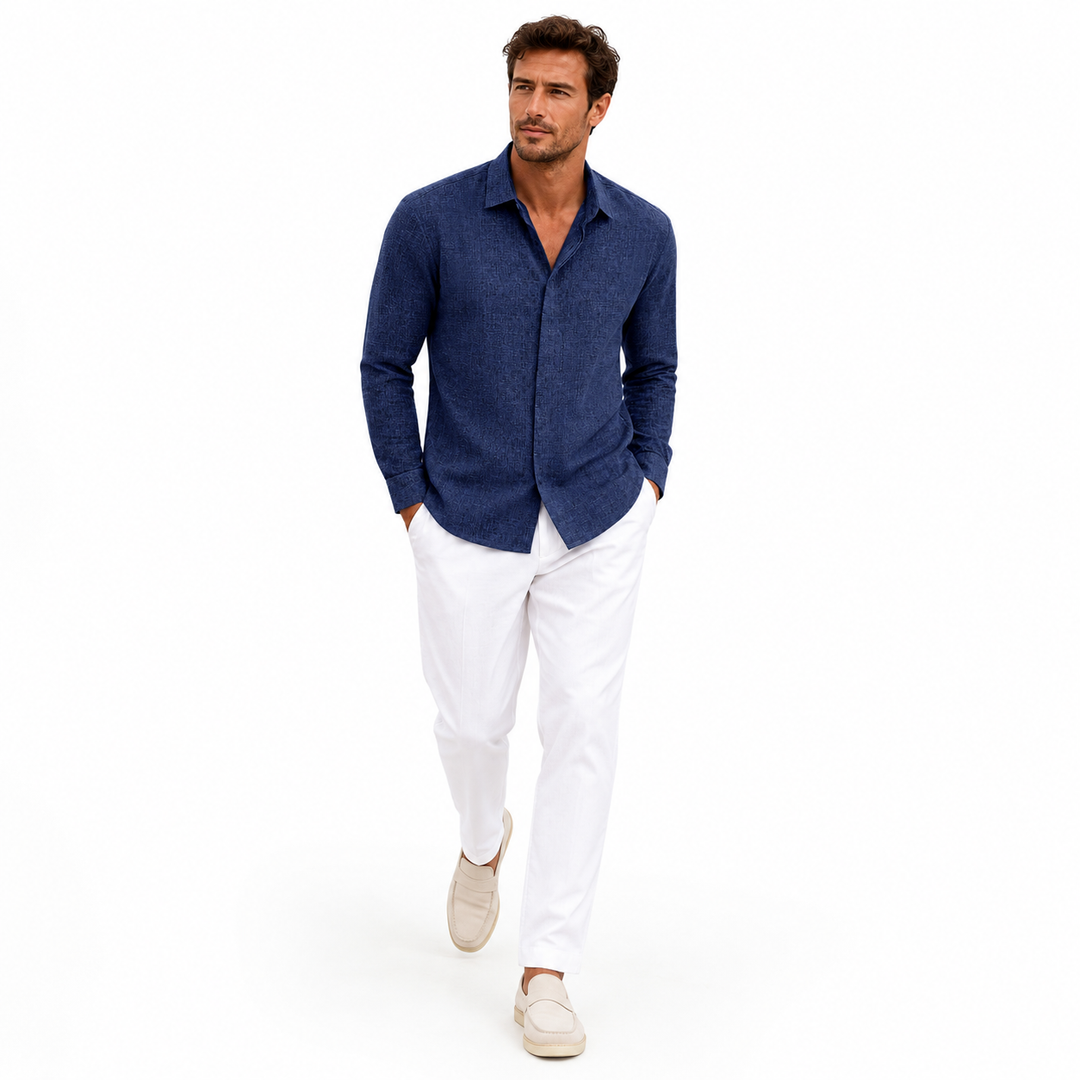 Men’s long sleeve shirt with a clean front design, emphasizing good fit, practical styling and daily versatility.