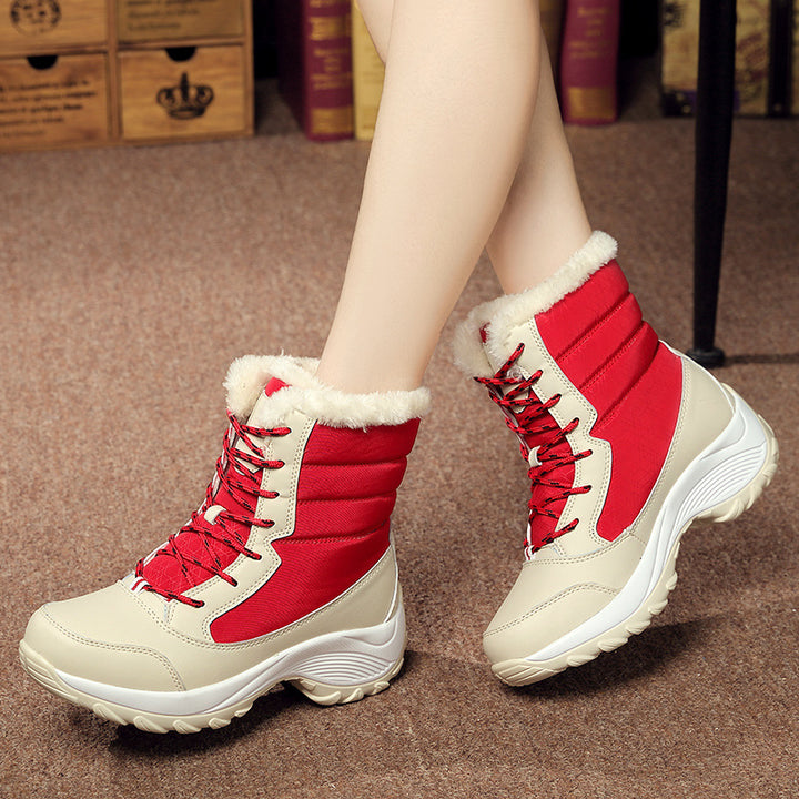 women snow boots modern winter design with car suture detail

