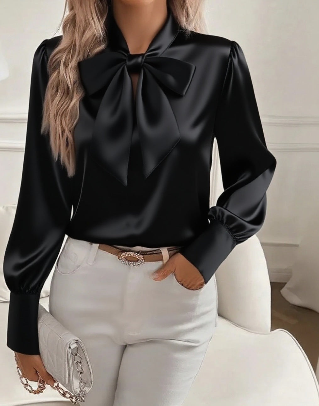 Long sleeve blouse women can wear with tailored trousers