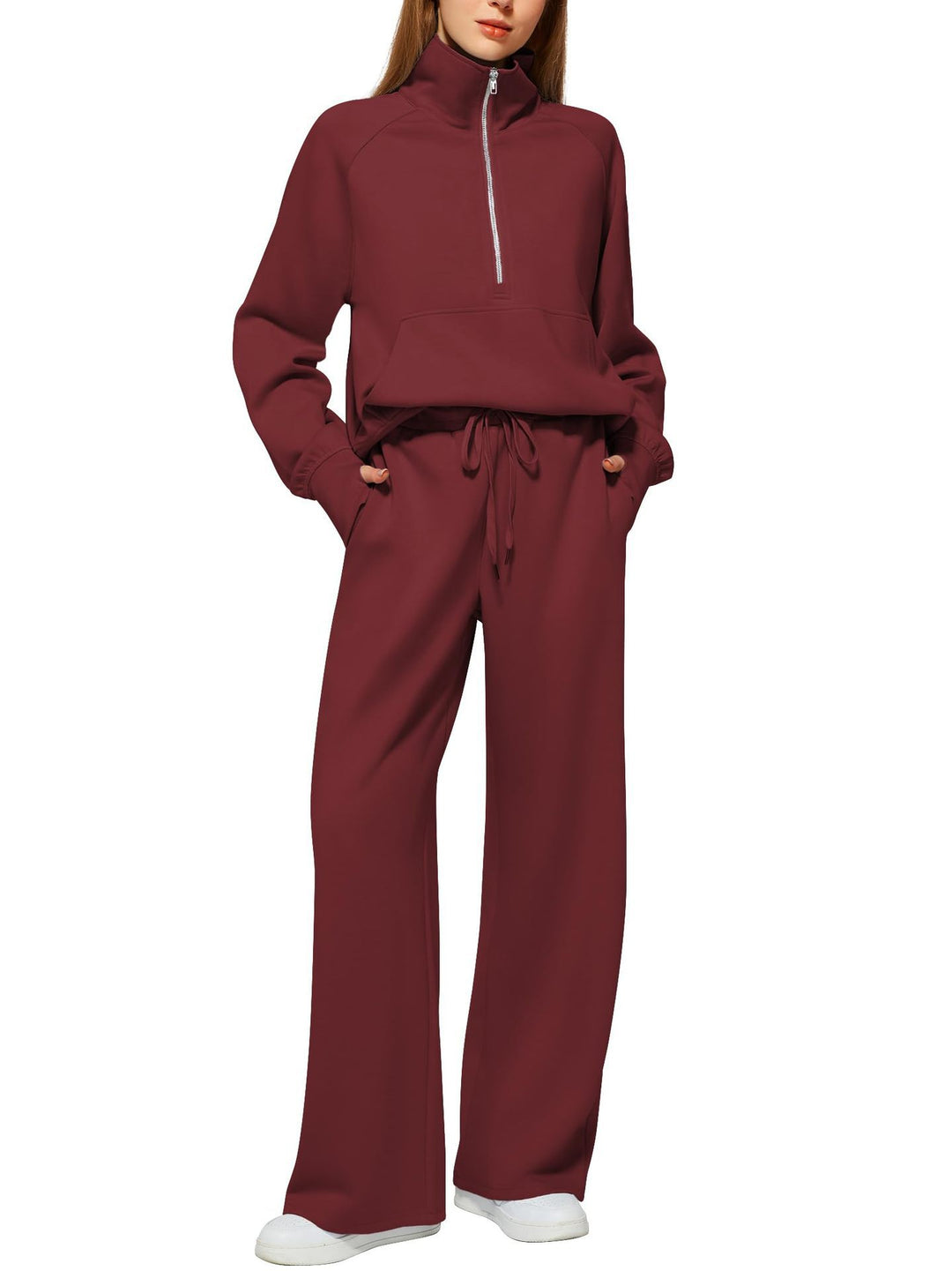 minimalist tracksuit women full outfit relaxed proportions indoor styling