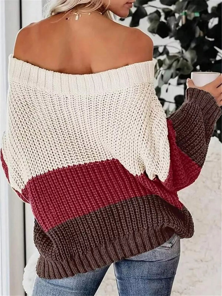 women off shoulder sweater styled with minimal accessories