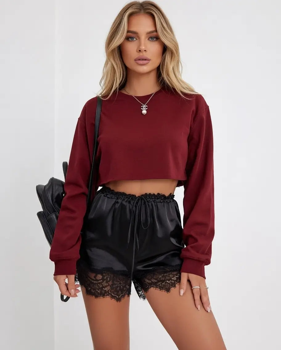 Women’s Long Sleeve Crop Top styled with blazer premium casual look