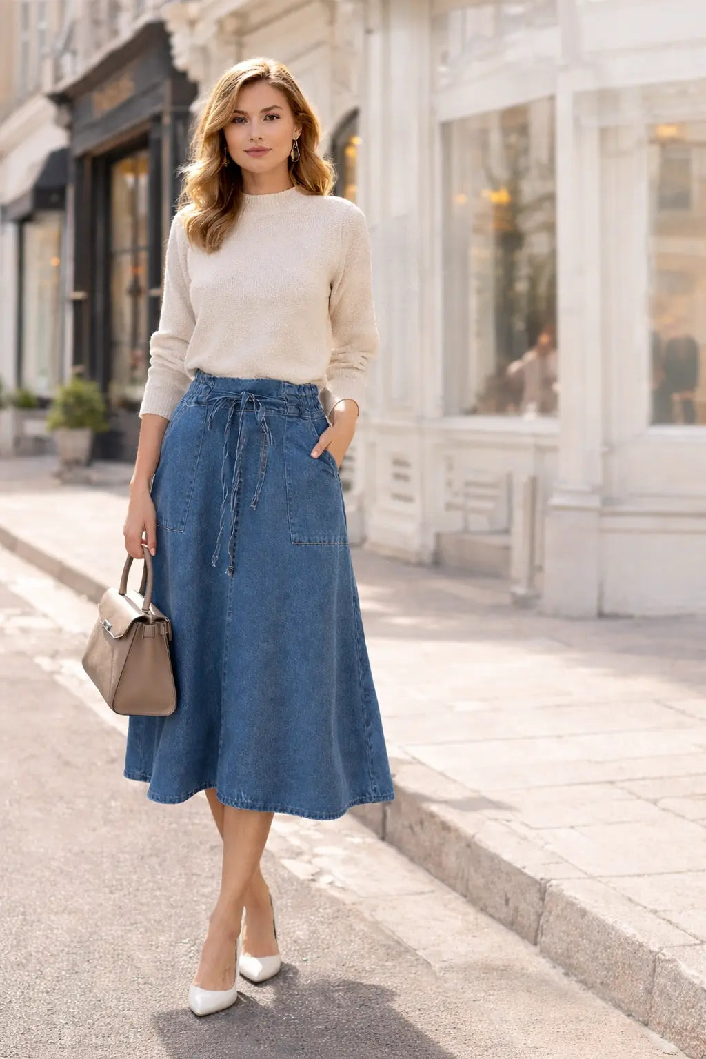 women's denim skirt high waist belt detail summer style