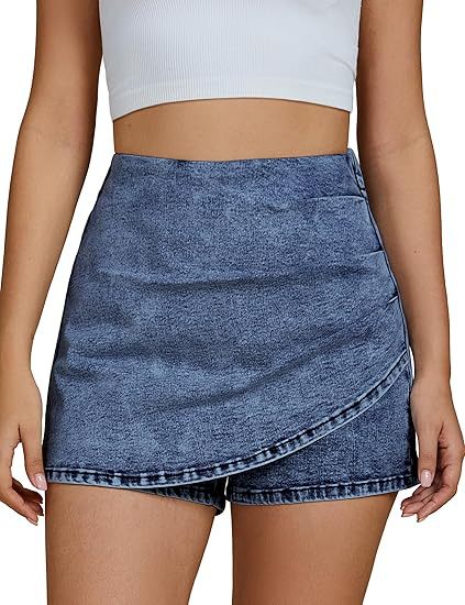 High Waisted Stretch Denim Shorts Elegant Culotte Style