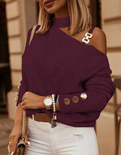 Women’s Oblique Shoulder Chain Top Elegant Winter Wears