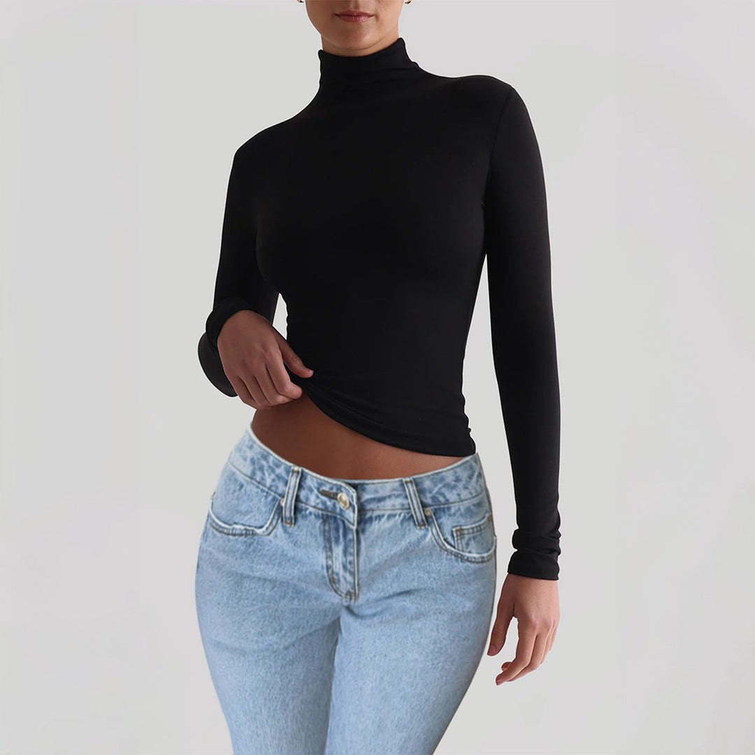 Y2K Slim Turtleneck T-Shirt soft knit fabric texture detail