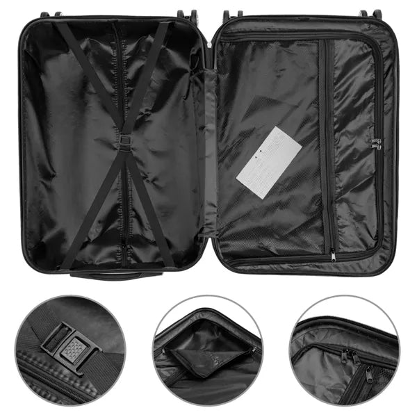 dark gray travel luggage set handle and upper frame detail close view