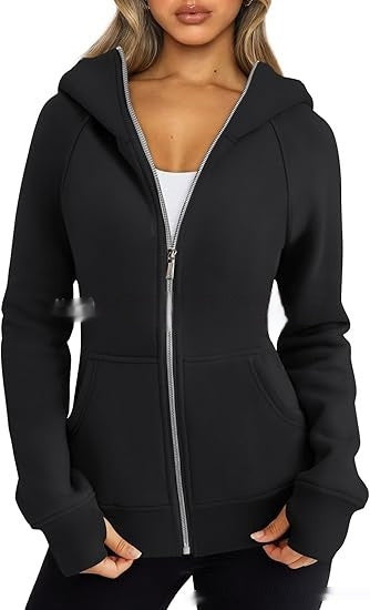 women casual hoodie zip front clean design modern outfit