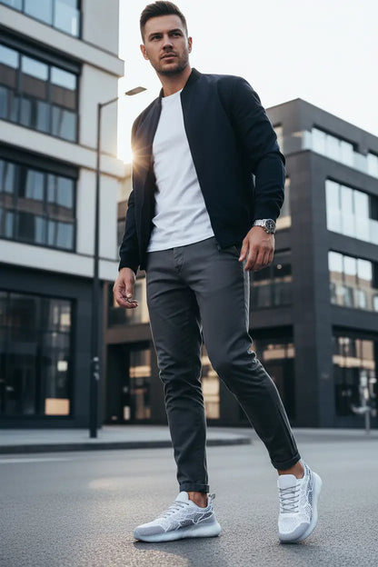 urban fashion sneakers men minimal design neutral background