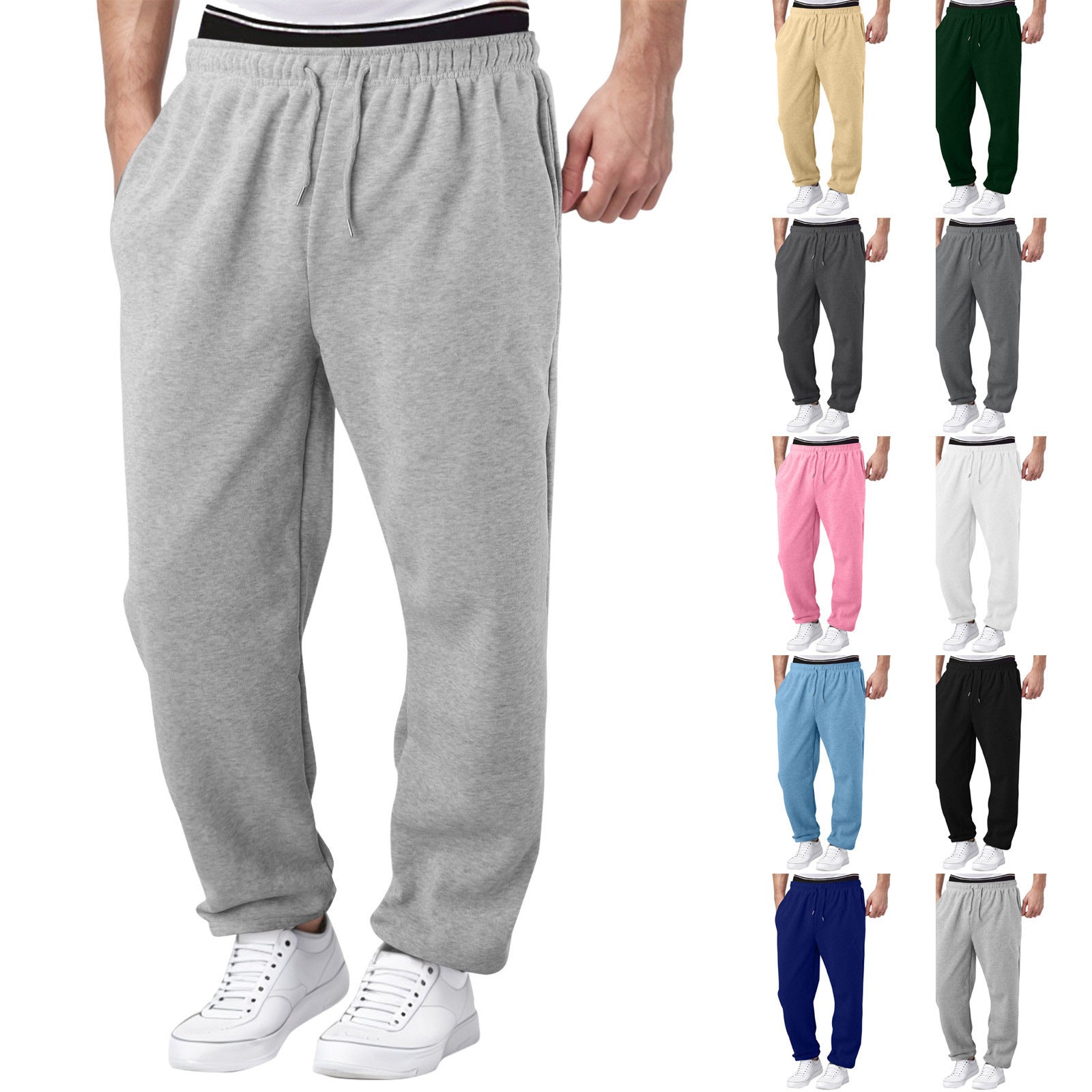 mens sweatpants straight loose casual cut in light gray for cozy fall winter coffee runs and home office days  
