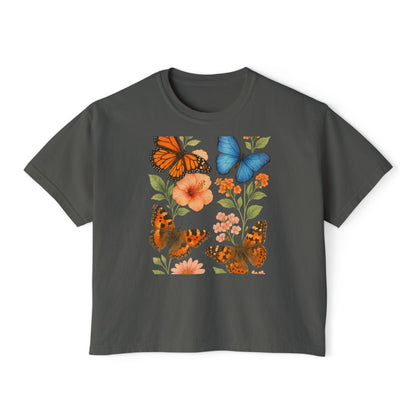 Butterfly Floral Women’s Boxy Tee – Vintage Style