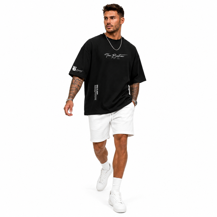 Loose fit t shirt men can style with jeans or joggers, featuring round neck, short sleeves and clean letter print detail now.