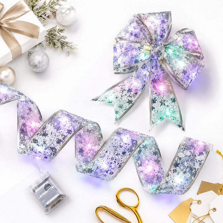 Christmas Ribbon Lights Bow for Gifts and Festive Decor