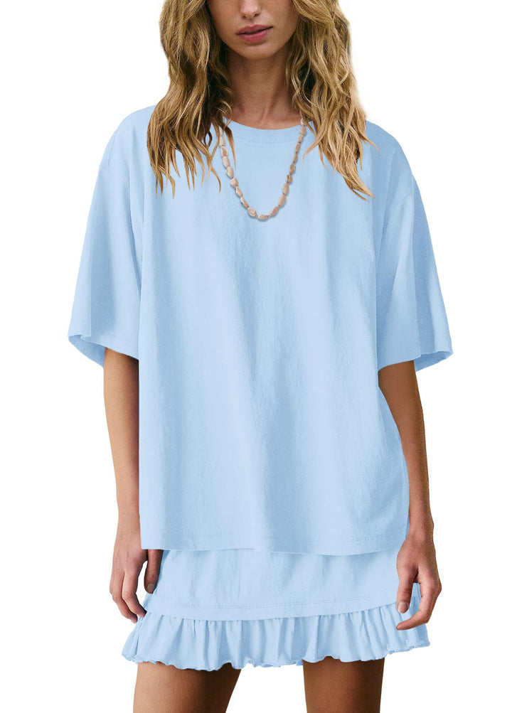 Women’s Casual Two Piece Skirt Set Short Sleeve Styles!