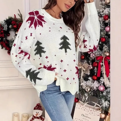 Women's cozy oversized christmas sweater fair isle print crewneck soft polyester