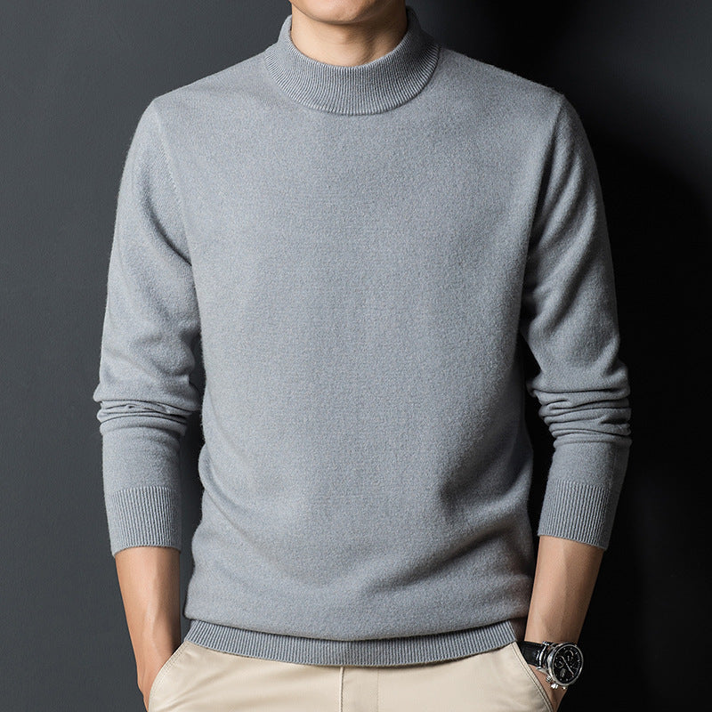 slim fit men sweater modern casual outfit neutral background