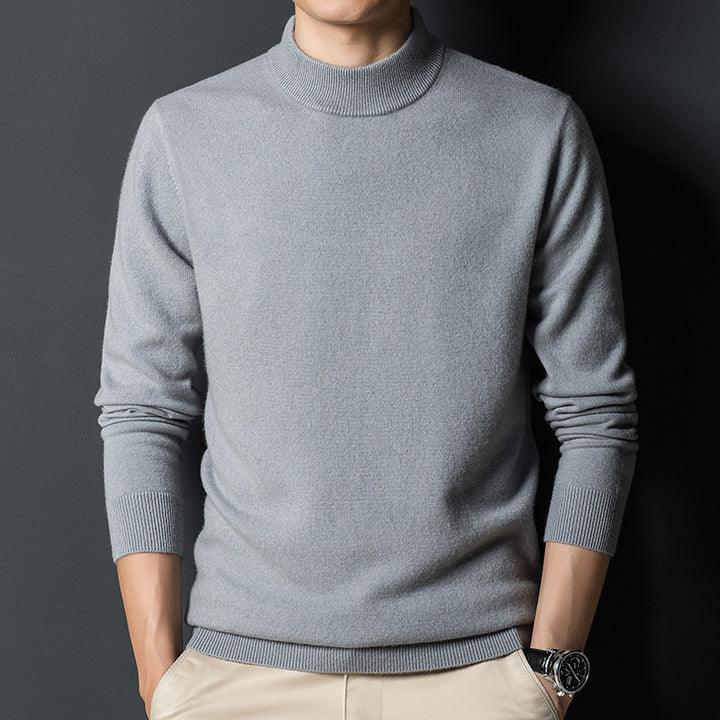 slim fit men sweater modern casual outfit neutral background