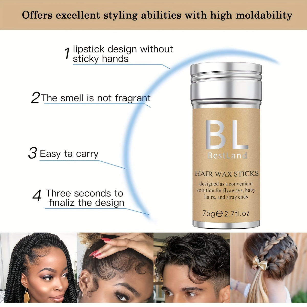 Pocket-size hair wax stick for men beard flyaways