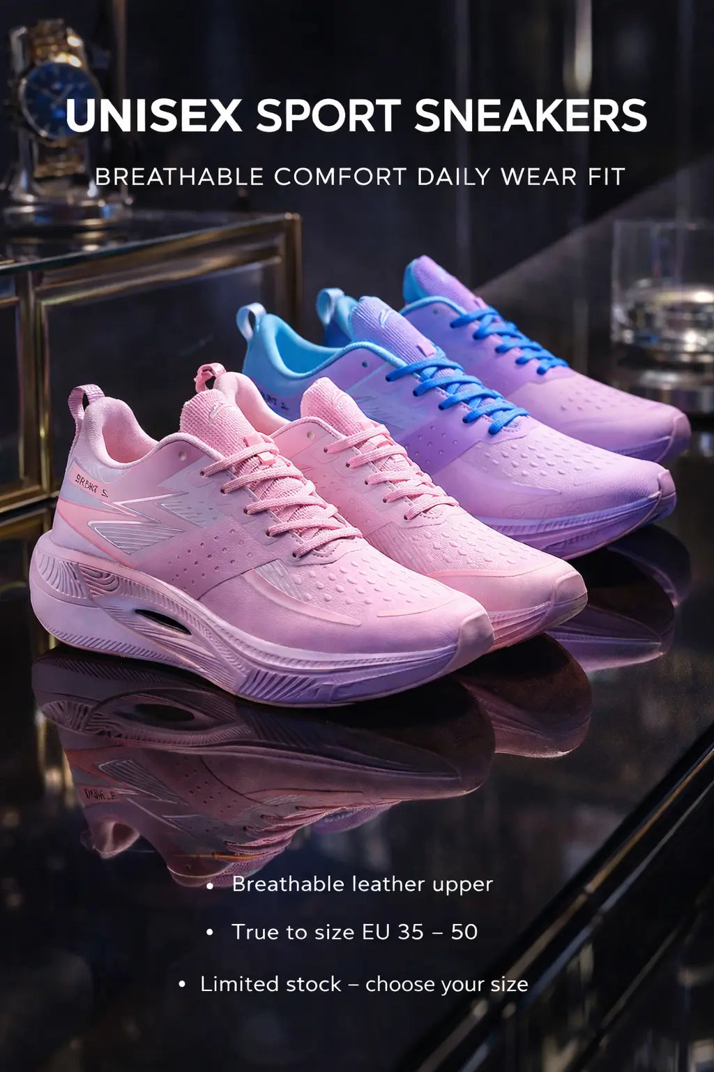 unisex sport sneakers top view displaying lace structure and balanced shape
