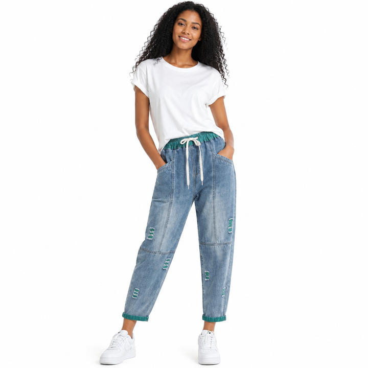 Ripped Jeans for Women Green Orange Cropped Denim Pants
