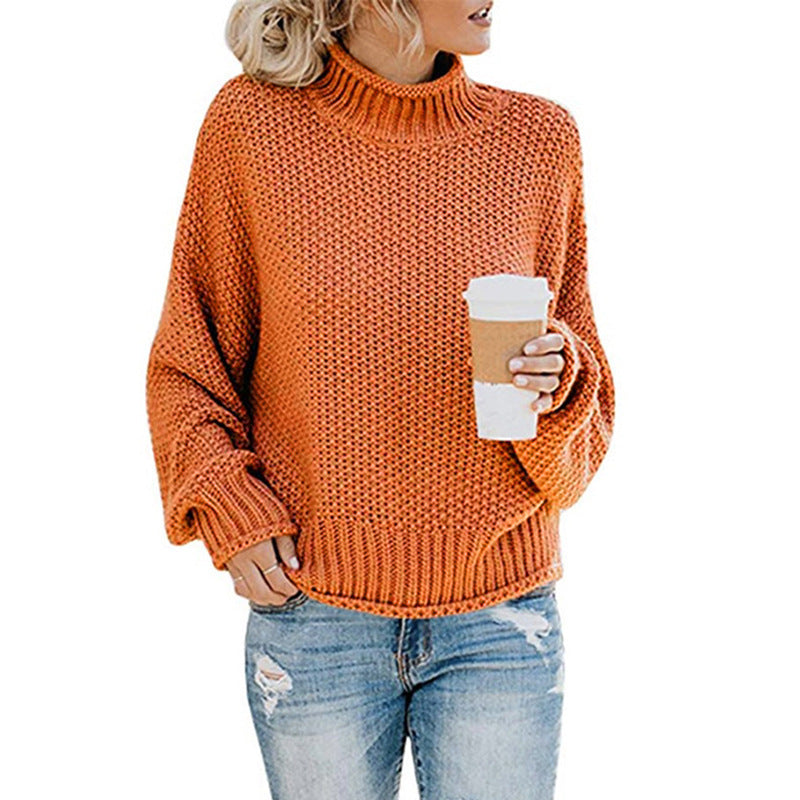 Solid Turtleneck Pullover Sweater – Cozy Winter Knit