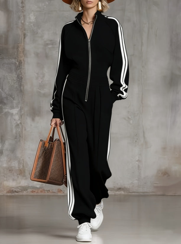 Sporty lounge set women loose pants with ankle cuffs street style