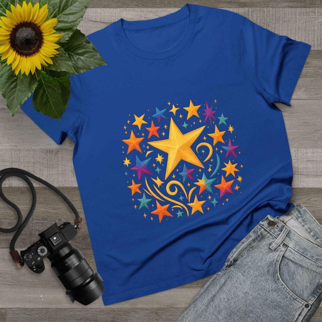 Women’s Vibrant Star Tee-100% Cotton Star Print T-Shirt
