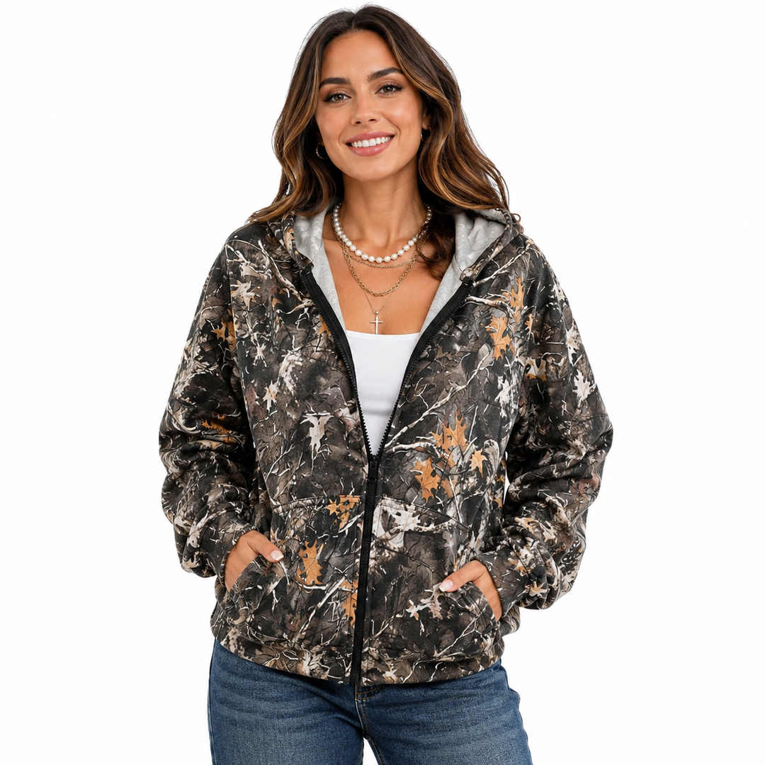 Vintage zip-up hoodie styled with casual women jeans for retro streetwear outfits and easy everyday layering inspiration.