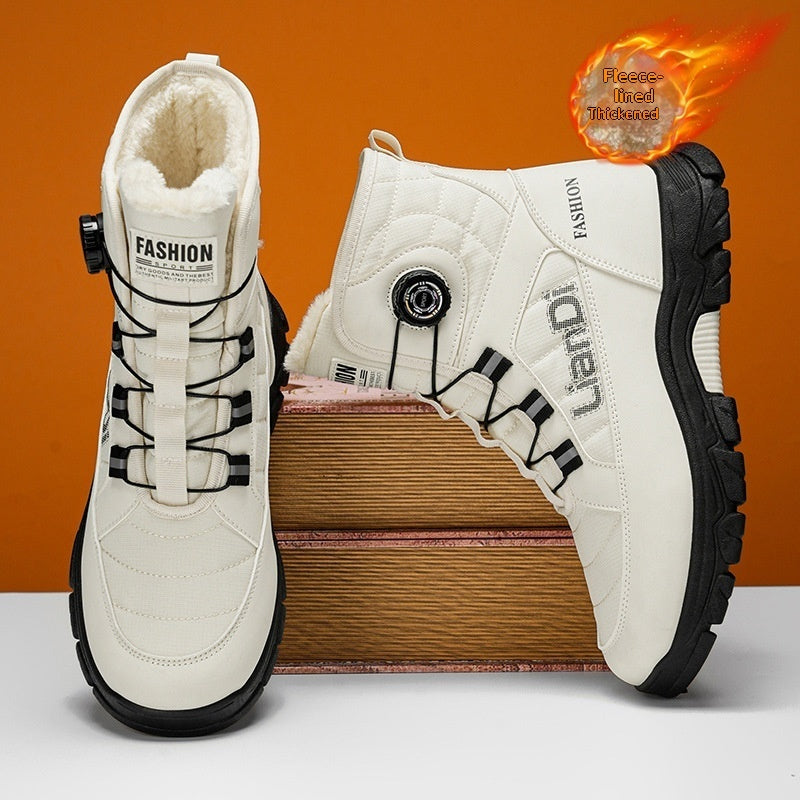 Original image: White boots on an orange background with the interior lining visible shown with the footwear details visible.