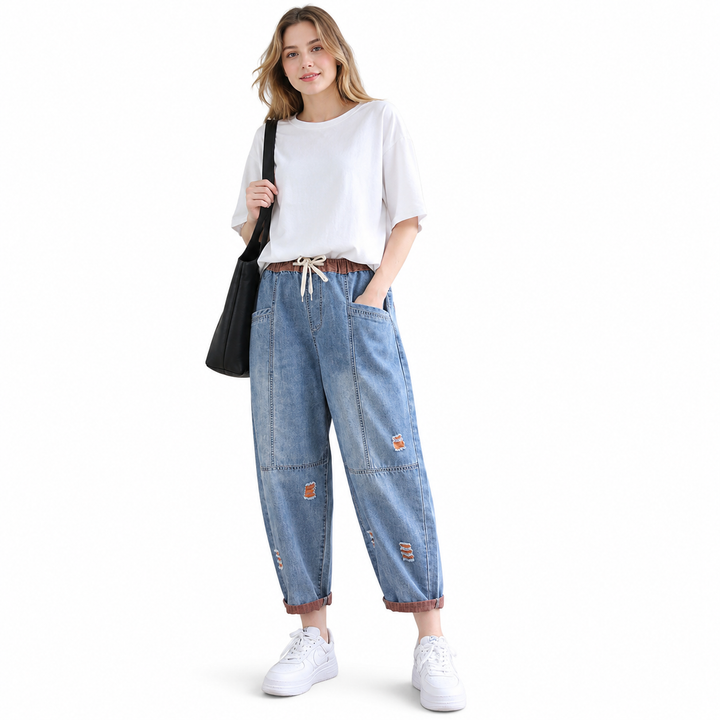 Ripped Jeans for Women Green Orange Cropped Denim Pants
