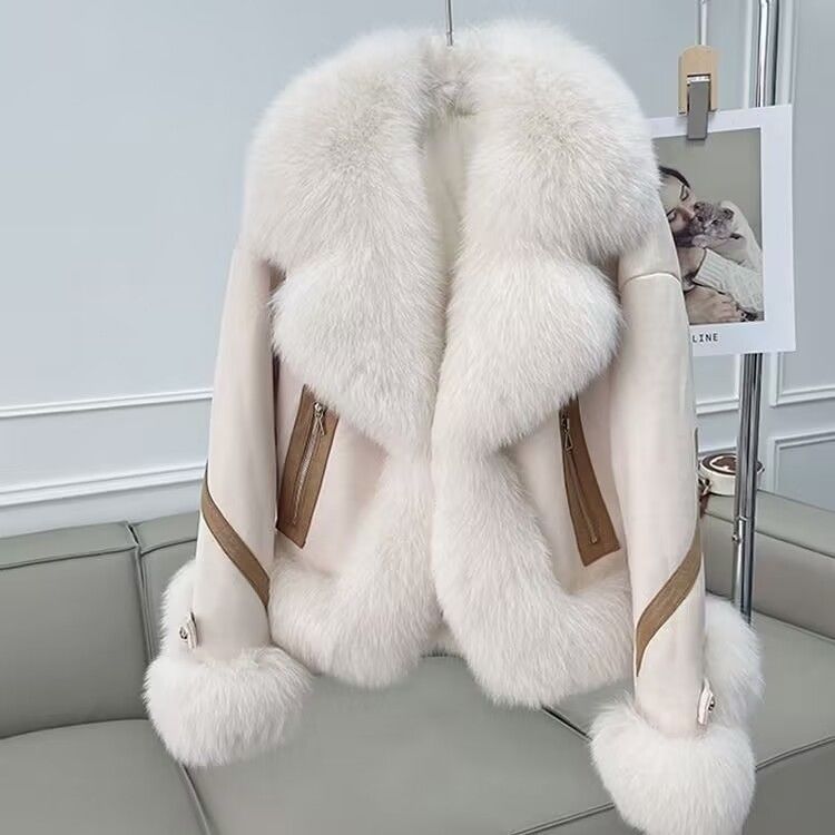 women’s thick cotton fur coat pink refined outerwear
