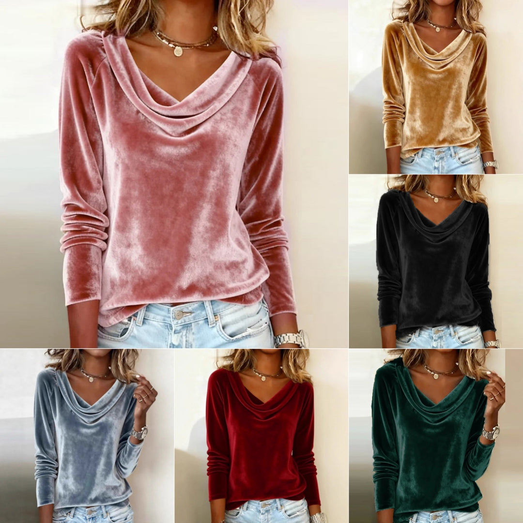 Velvet Long Sleeve Blouse Elegant Loose Fall Top Women&