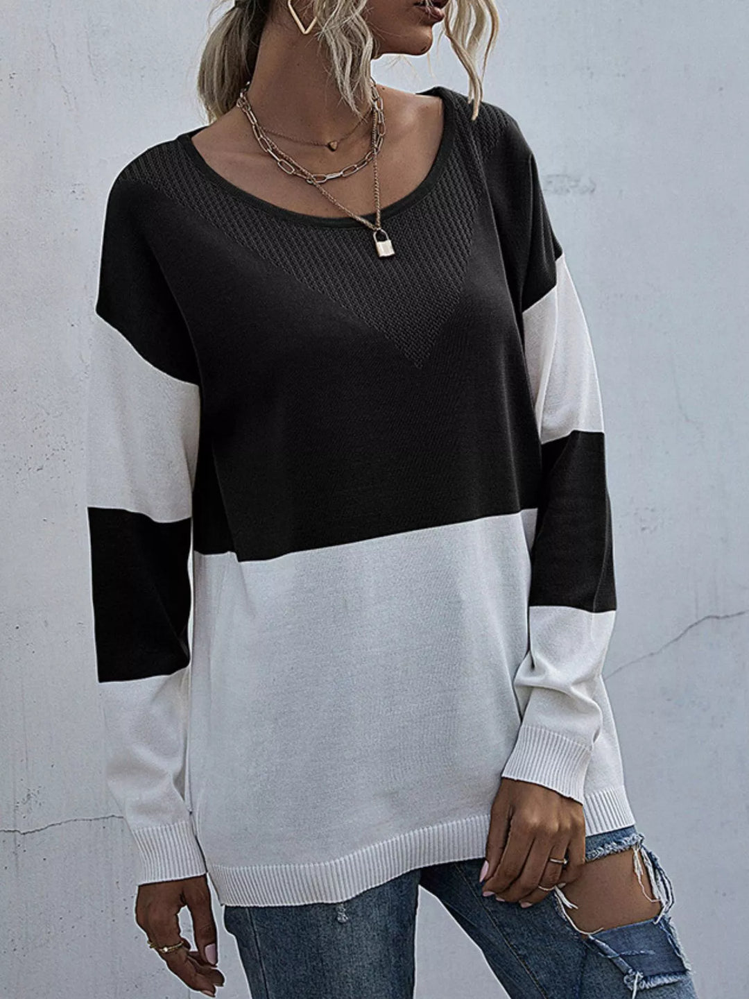 comfortable color block sweater for women fall winter