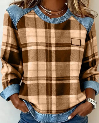 Denim Patchwork Sweatshirt Women – Relaxed Urban Style