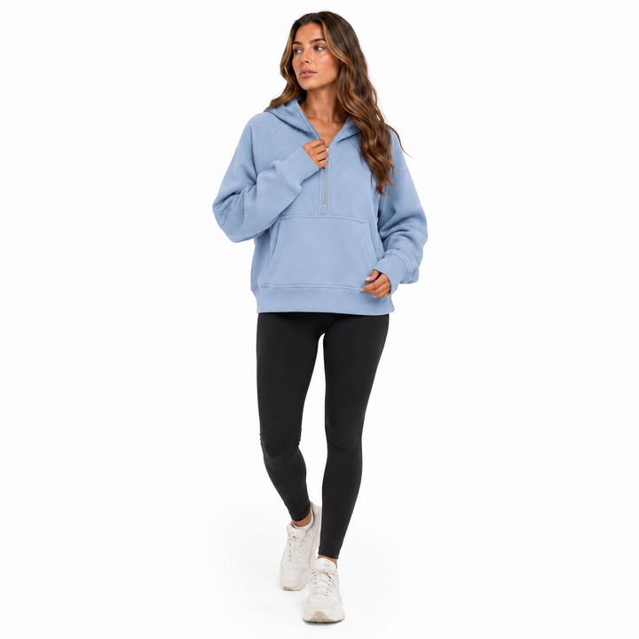 Front pocket women hoodie with full zipper, warm solid color design and easy casual styling for winter for women for layering
