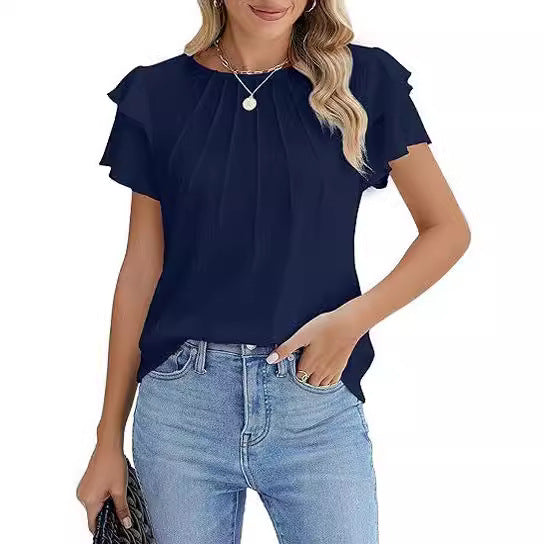 short sleeve office blouse relaxed regular fit view