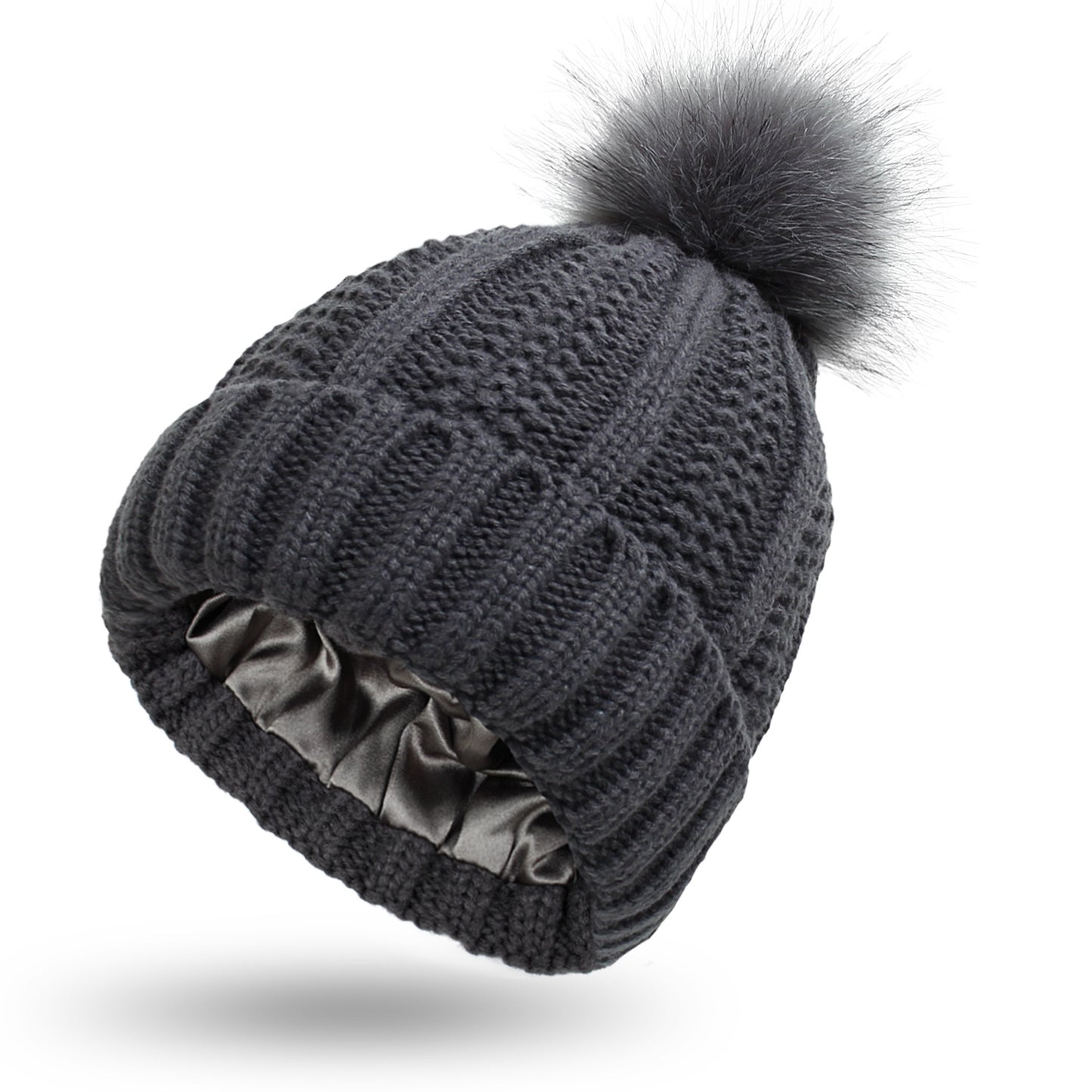 Classic black satin lined beanie for women, minimal design with soft knit texture and anti frizz interior for daily wear