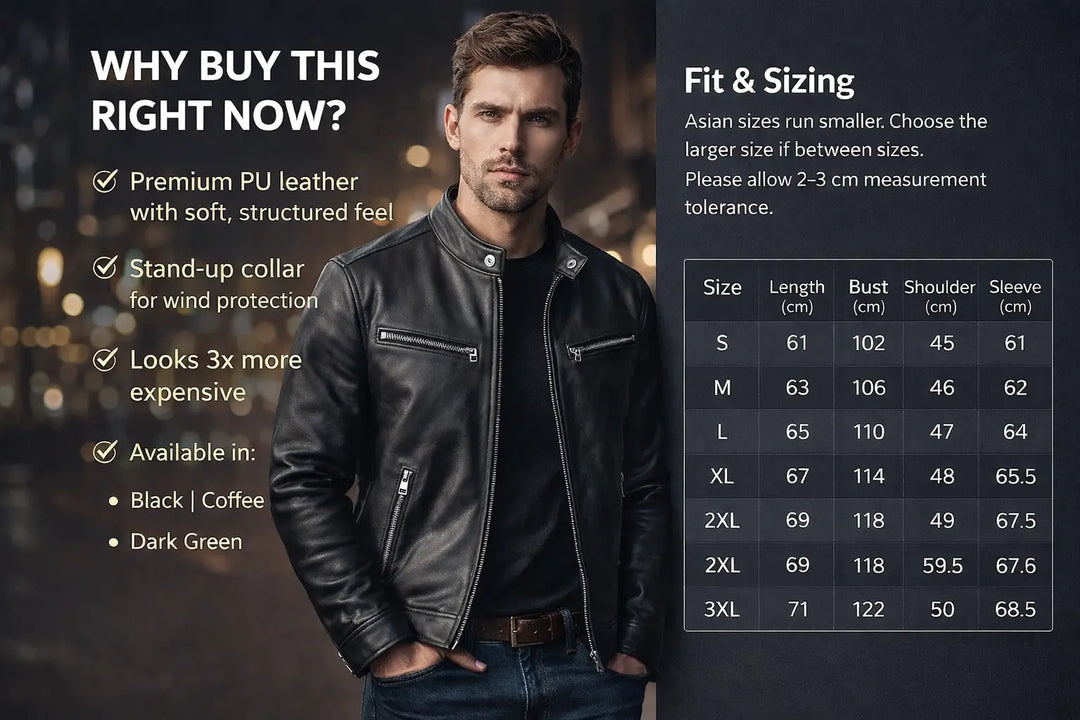 mens pu leather motorcycle jacket dark green minimalist design