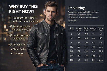 mens pu leather motorcycle jacket dark green minimalist design